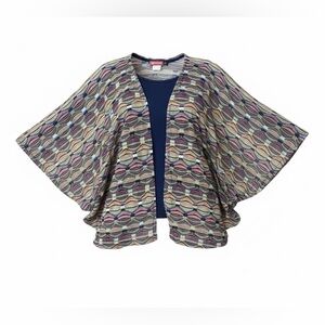 Say What? USA Open Front Knit Cardigan Multicolor Retro Pattern Y2K